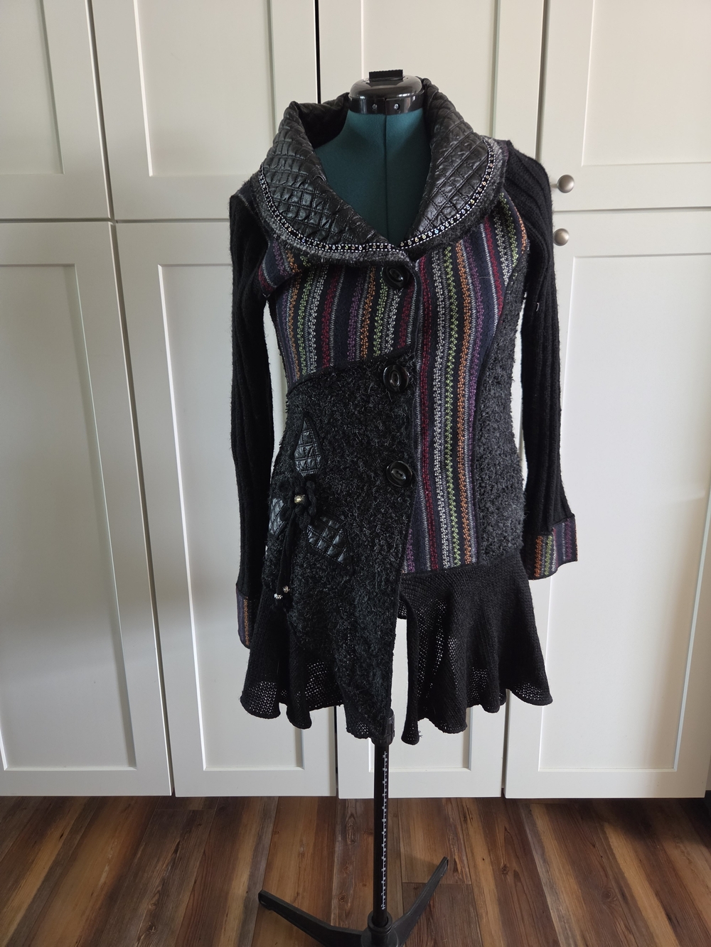 Review Black Sweater Cardigan with Multicolor Vertical Stripes